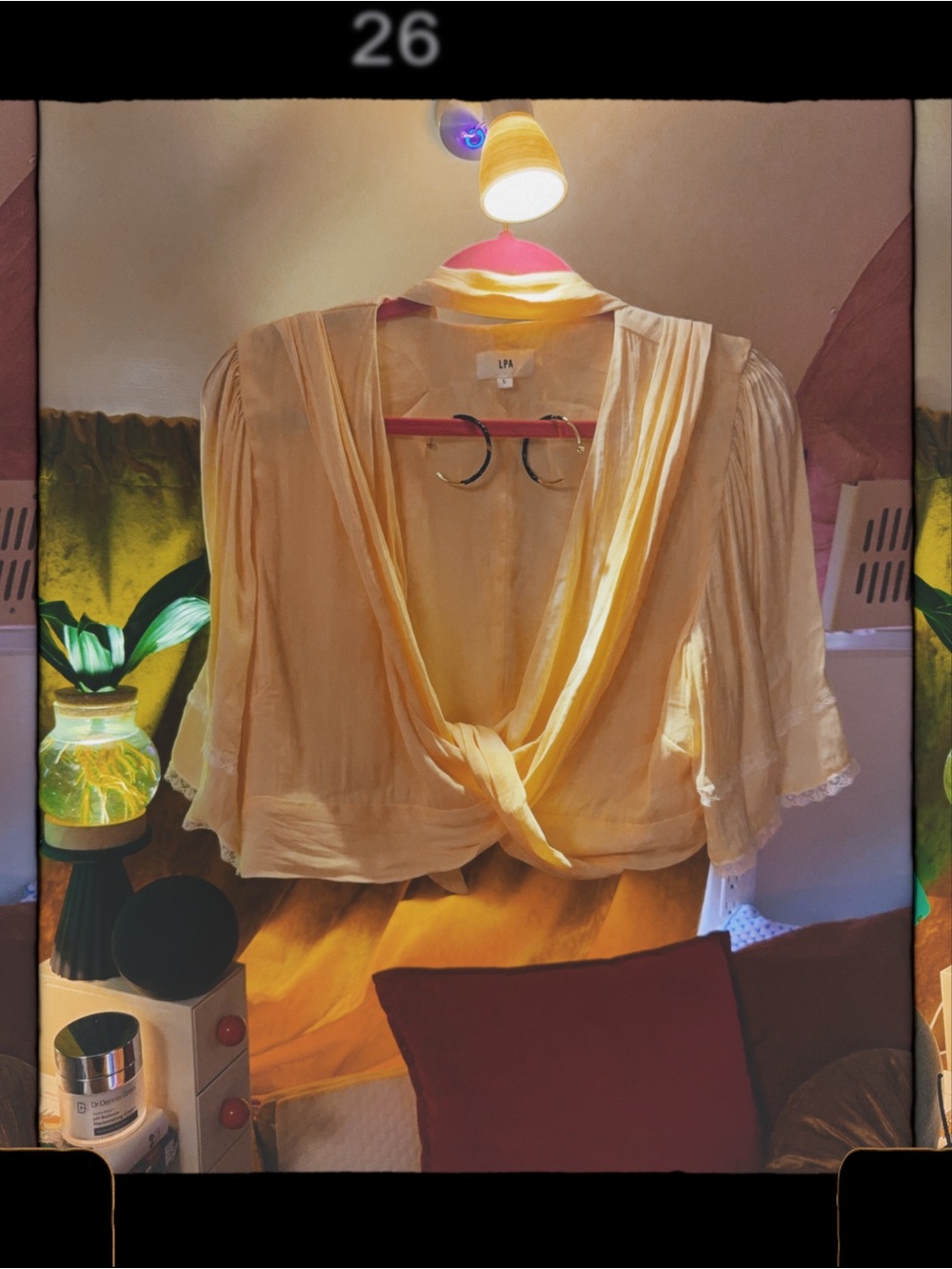 LPA Cream Twist-Front Draped Blouse